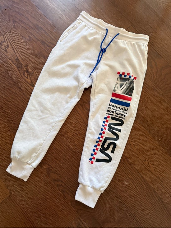 Nasa Pants - NASA White Jogger Sweatpants with Blue Drawstring